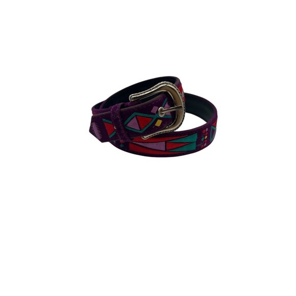 Purple Aztec 60s Style Belt Size Small - Medium 34" Purple Hippy Colorful Comeco - Picture 1 of 10